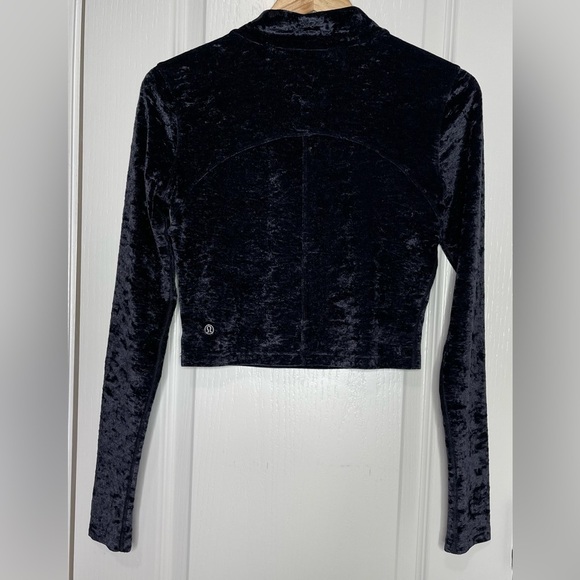 Lululemon All Aligned Mock Neck Crop Long Sleeve Crushed Velvet Black Top Size 6 - Picture 4 of 8